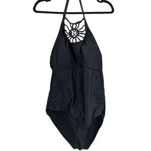 Playa Swim Black cut out halter one piece swimsuit Size 1X GUC